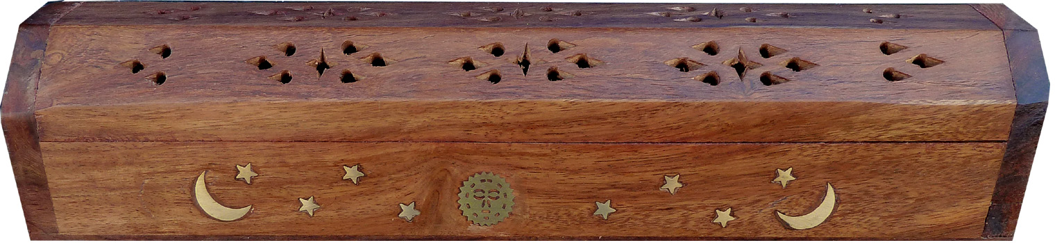 Porte encens hut en bois lune & soleil 30cm