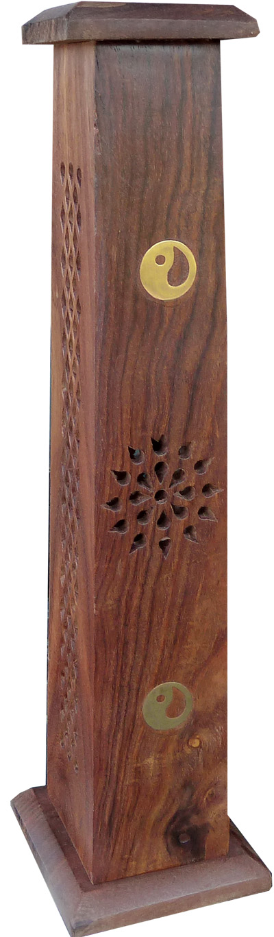 Porte encens tour carrée conique ying yang 30cm