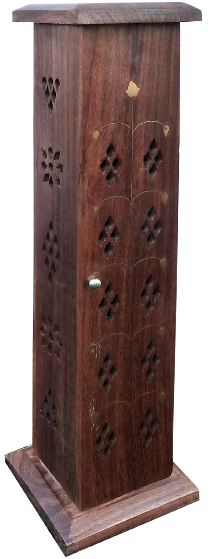 Porte encens bois ciselé fleurs & poignée 30cm